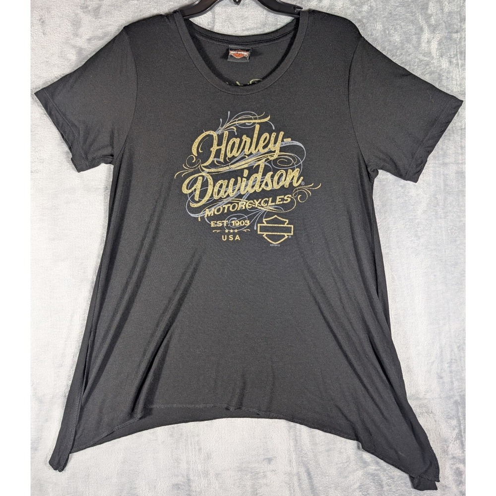 Harley-Davidson Women's Black Shark Bite Hem Graphic T-Shirt Birmingham AL Large